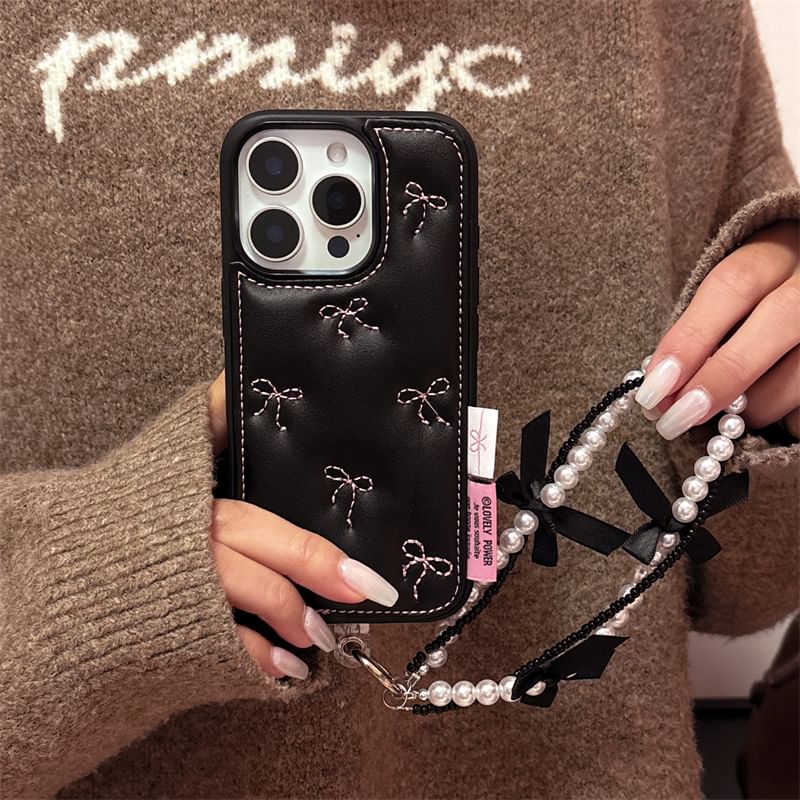 / Case Bow Strap Embroidered Phone Set