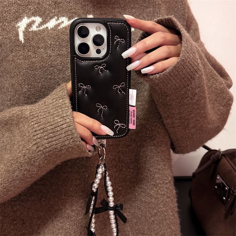 / Case Bow Strap Embroidered Phone Set