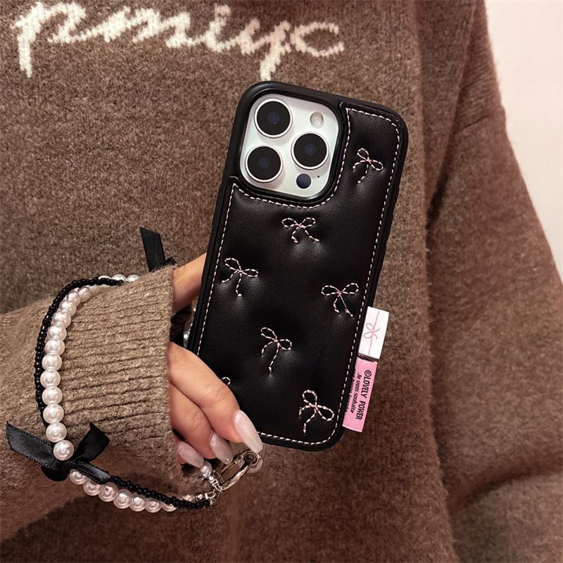 / Case Bow Strap Embroidered Phone Set