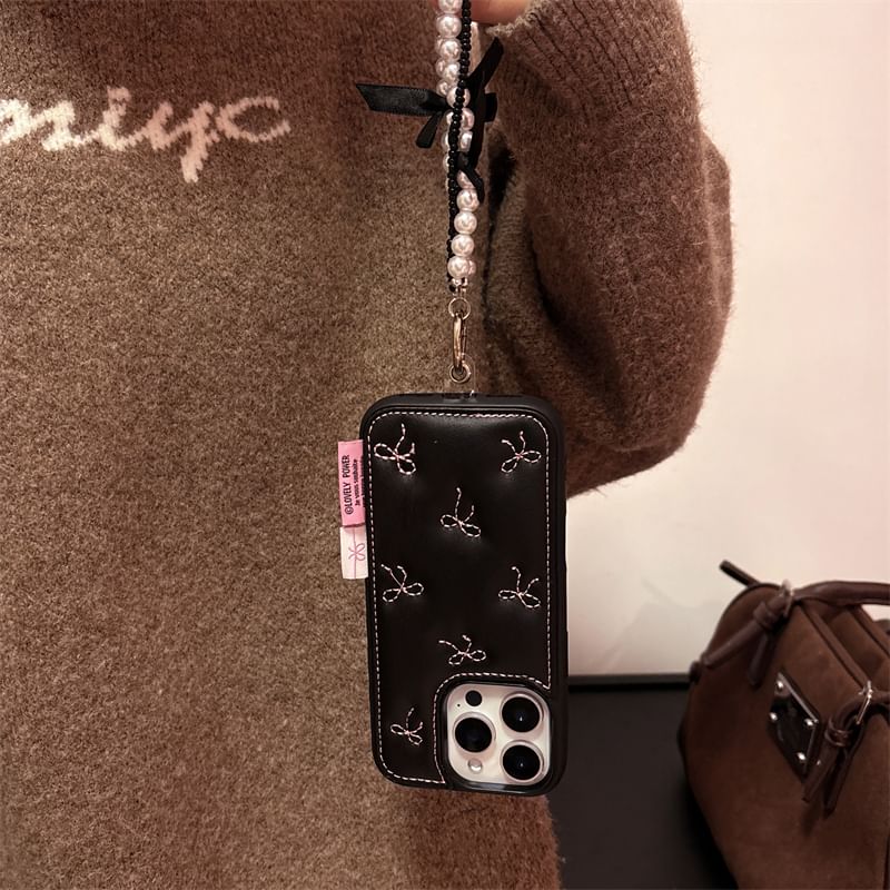 / Case Bow Strap Embroidered Phone Set