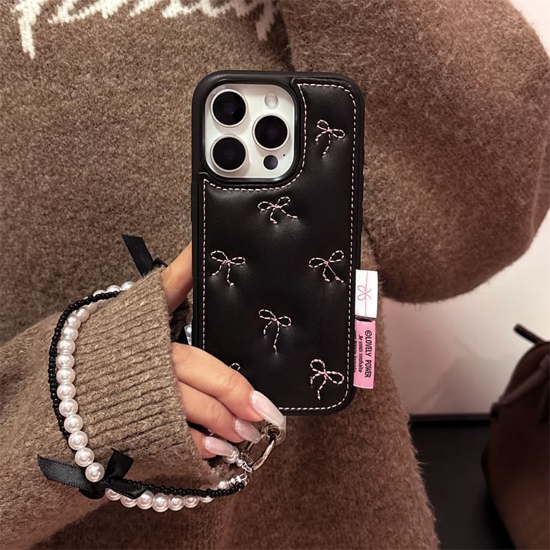 / Case Bow Strap Embroidered Phone Set