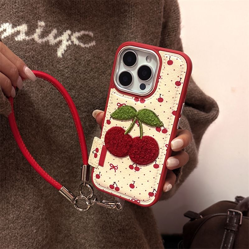 Cherry Phone Embroidered Case / Strap Set