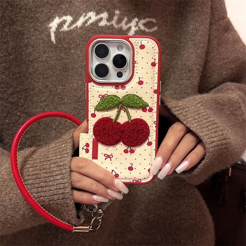 Cherry Phone Embroidered Case / Strap Set