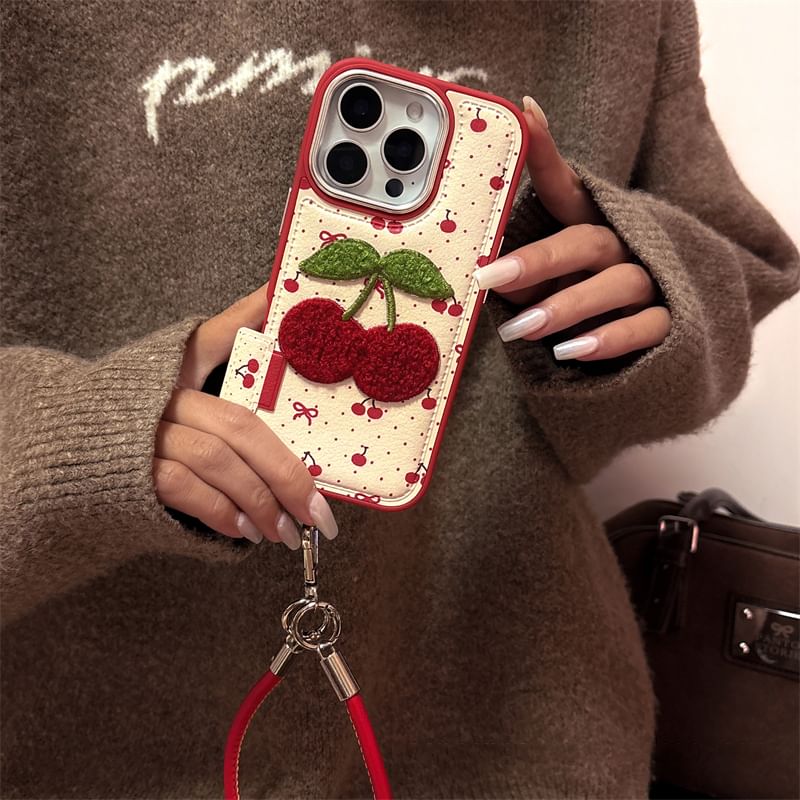 Cherry Phone Embroidered Case / Strap Set