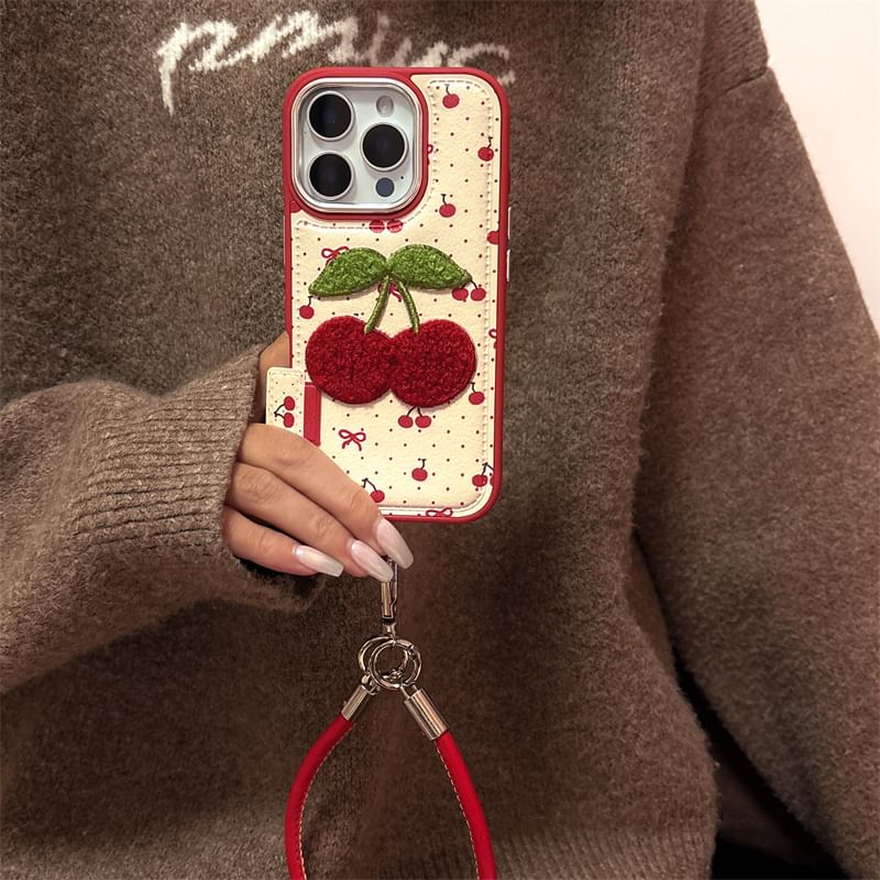 Cherry Phone Embroidered Case / Strap Set