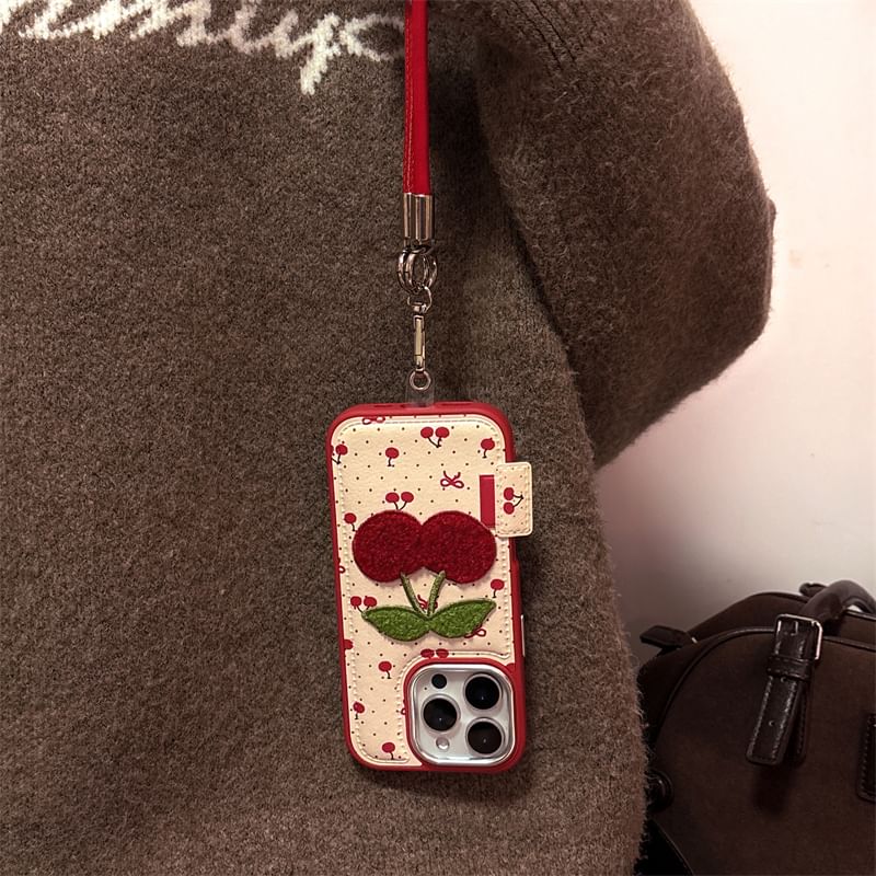 Cherry Phone Embroidered Case / Strap Set