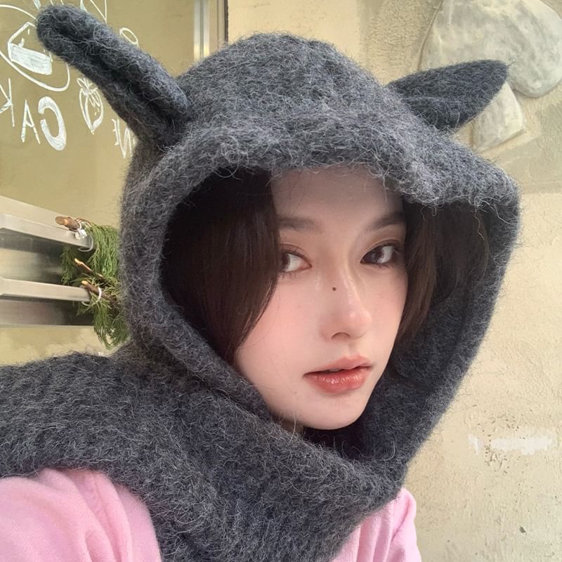 Ear Scarf Plain Rabbit Hooded