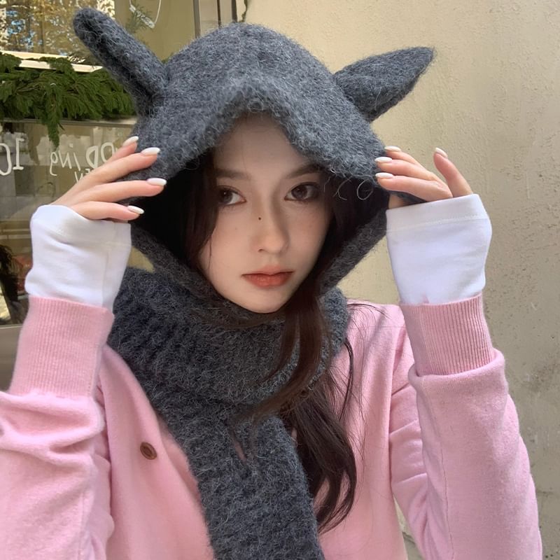 Ear Scarf Plain Rabbit Hooded