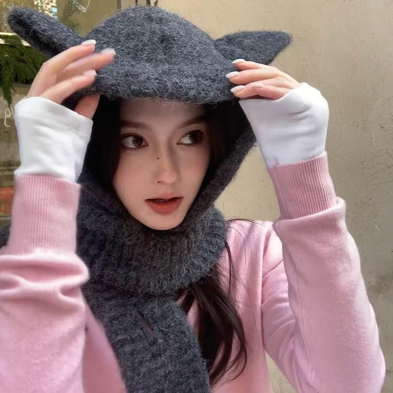 Ear Scarf Plain Rabbit Hooded