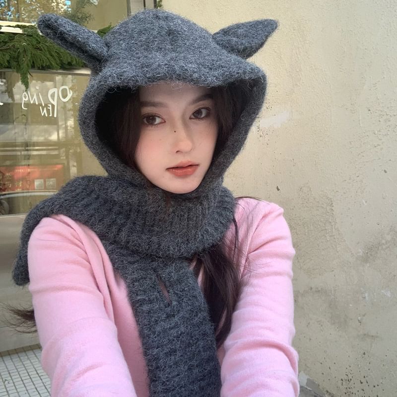 Ear Scarf Plain Rabbit Hooded