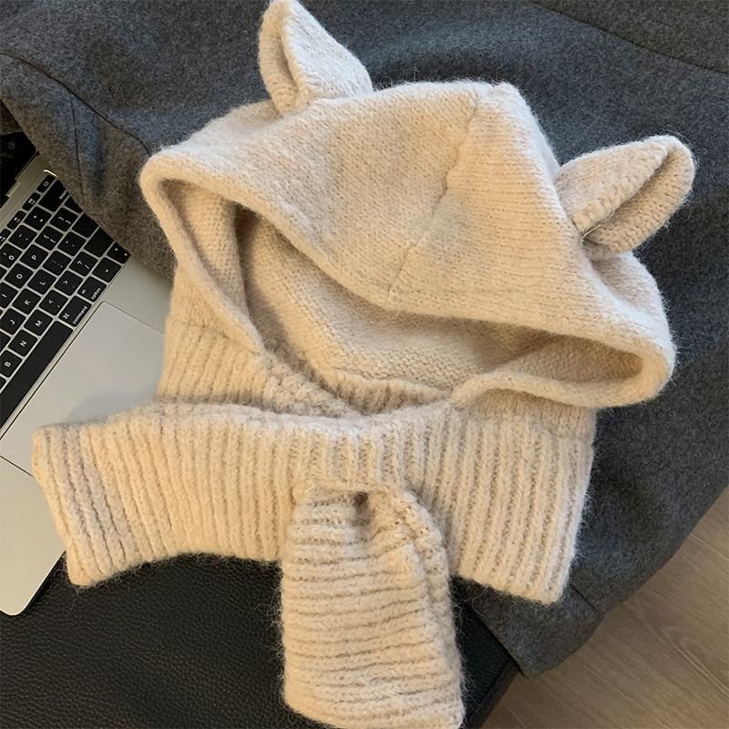 Ear Scarf Plain Rabbit Hooded
