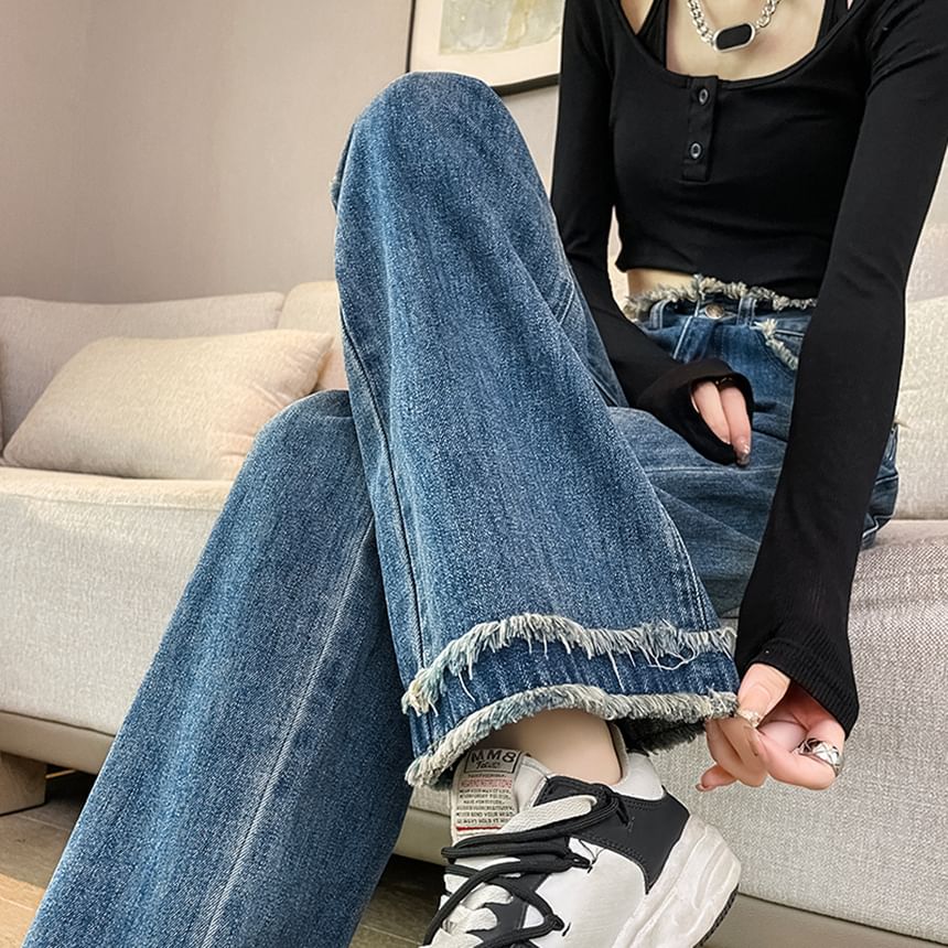 Frayed Loose Designs) Waist High Jeans Washed Fit (Various