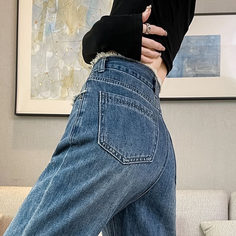 Frayed Loose Designs) Waist High Jeans Washed Fit (Various