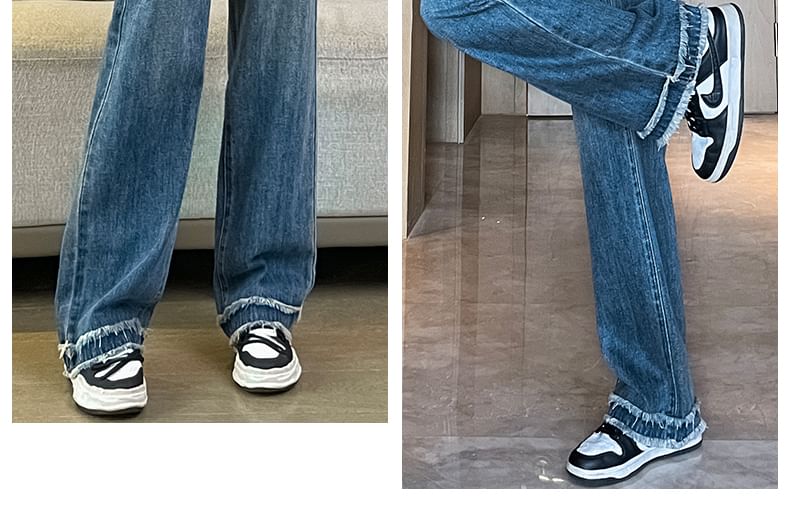 Frayed Loose Designs) Waist High Jeans Washed Fit (Various