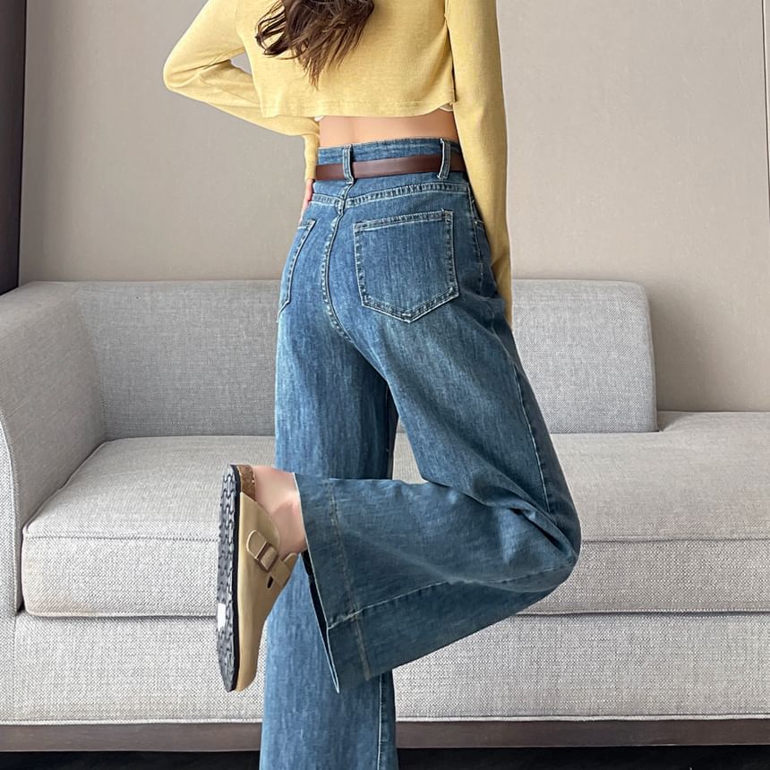 Cropped Wide Jeans (Various Designs) Washed Waist High Leg
