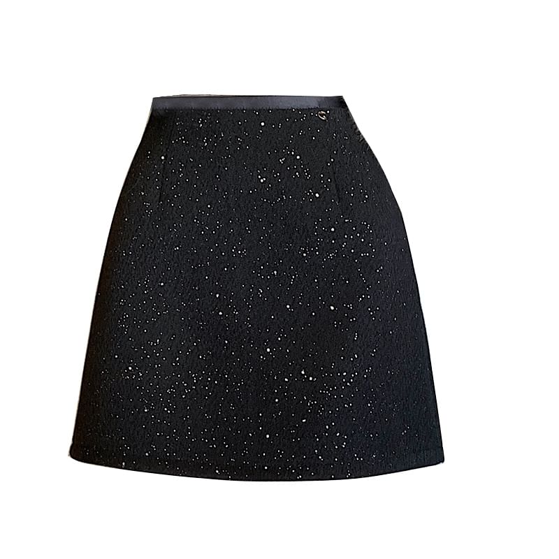 Sequin Skirt Rise A-Line Mini High