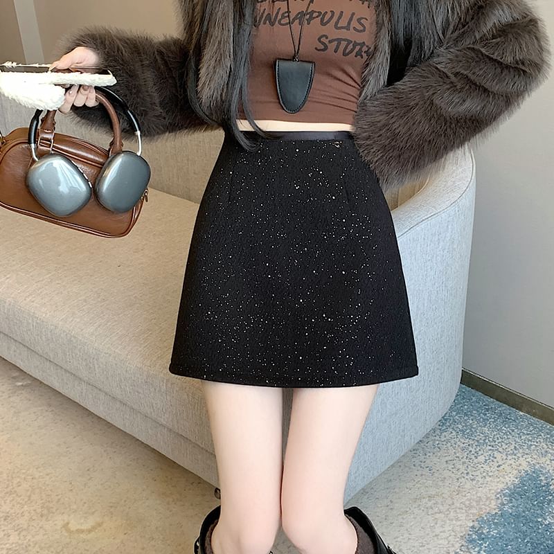 Sequin Skirt Rise A-Line Mini High