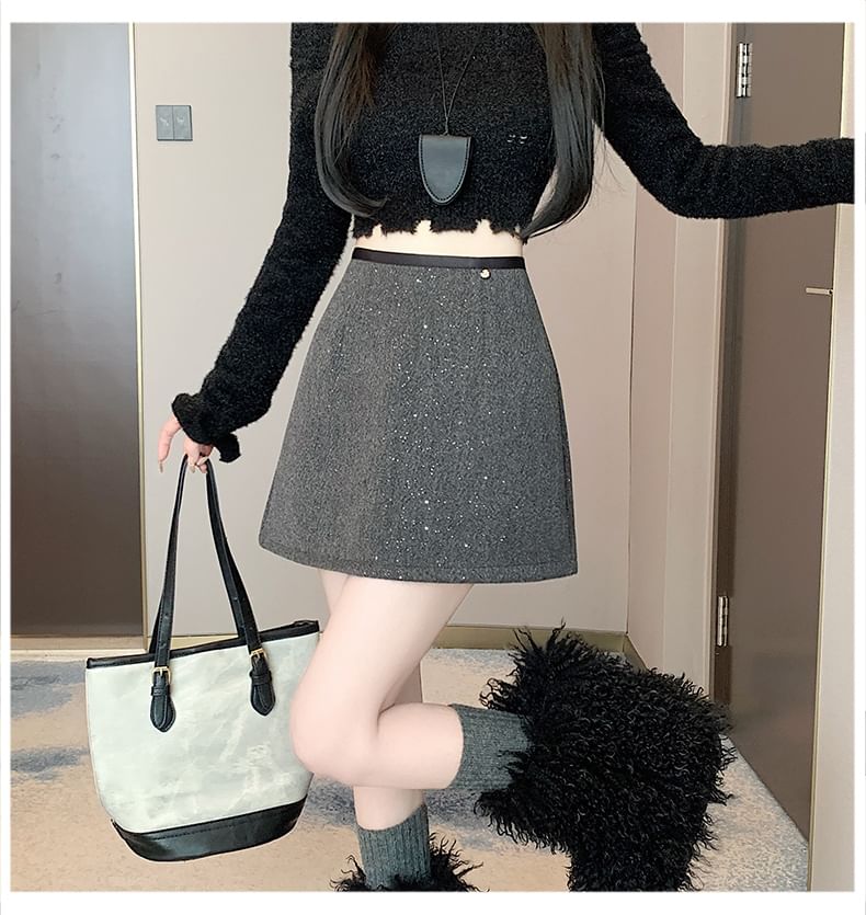 Sequin Skirt Rise A-Line Mini High