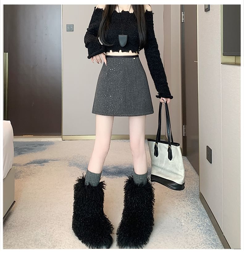 Sequin Skirt Rise A-Line Mini High