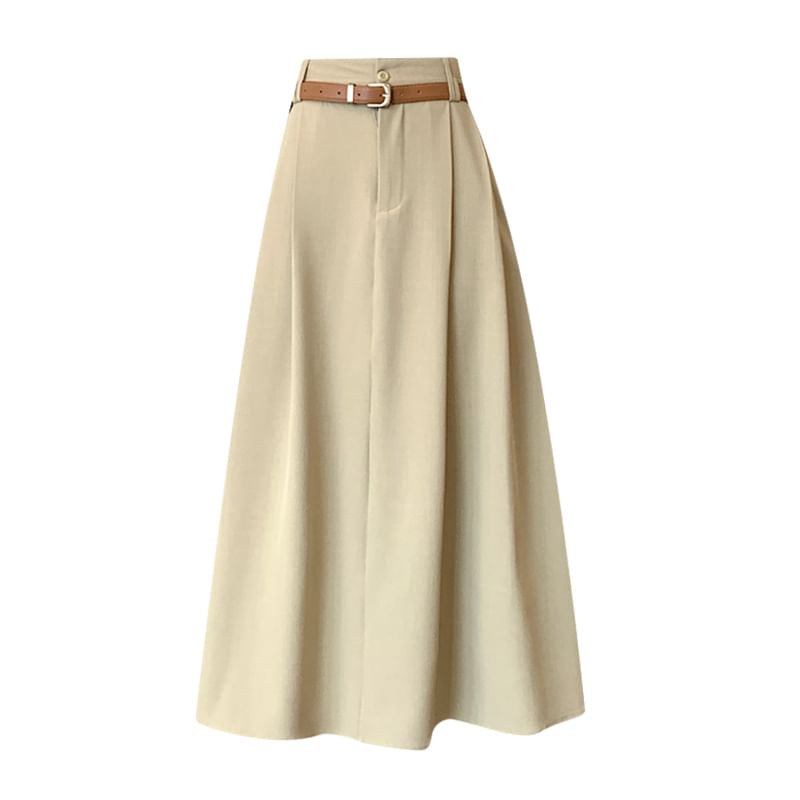 Belt Plain + High A-Line Midi Skirt Rise Set: