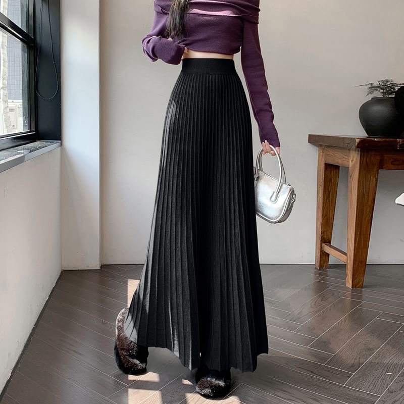Skirt Plain Maxi High Knit A-Line Rise