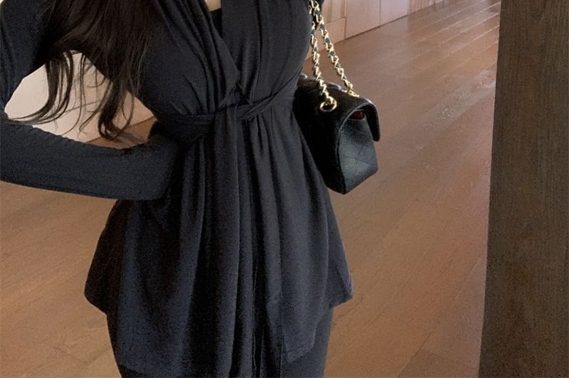 Shawl Waist Collar Tie Cardigan Plain