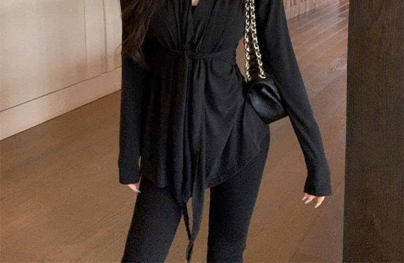 Shawl Waist Collar Tie Cardigan Plain