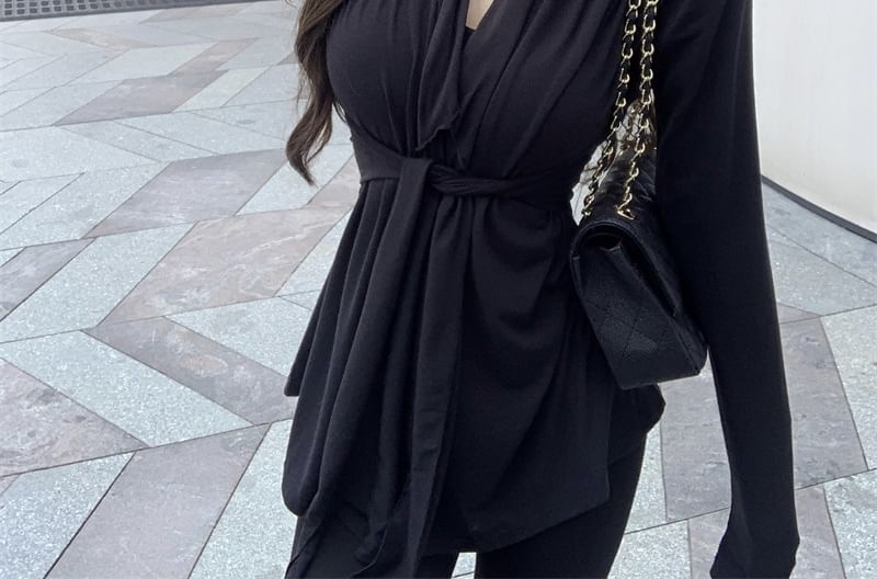 Shawl Waist Collar Tie Cardigan Plain