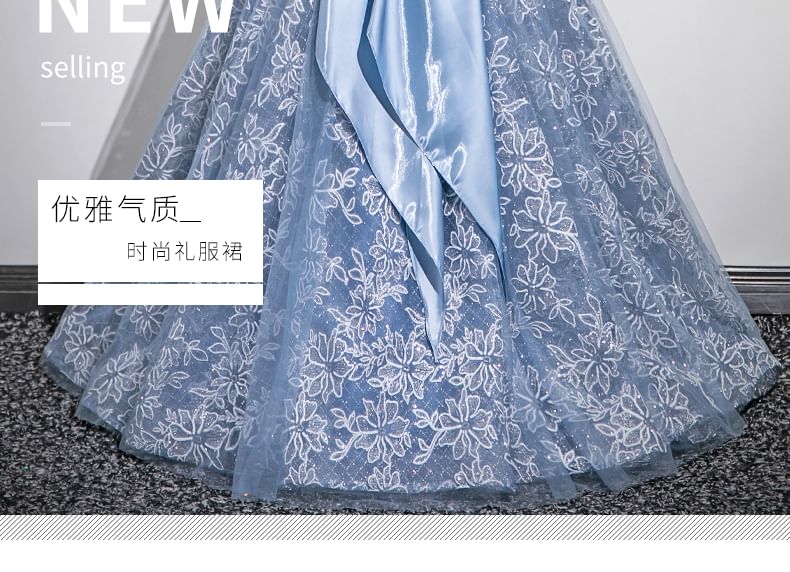 Embroidered Panel Gown Flower A-Line Off-Shoulder Mesh Ball