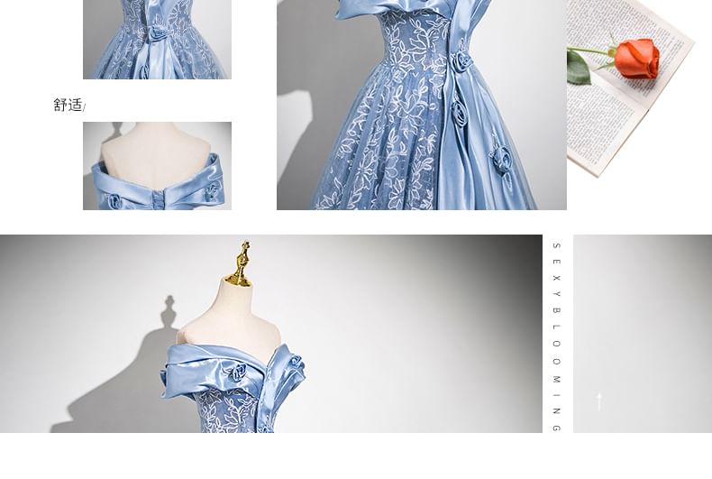 Embroidered Panel Gown Flower A-Line Off-Shoulder Mesh Ball