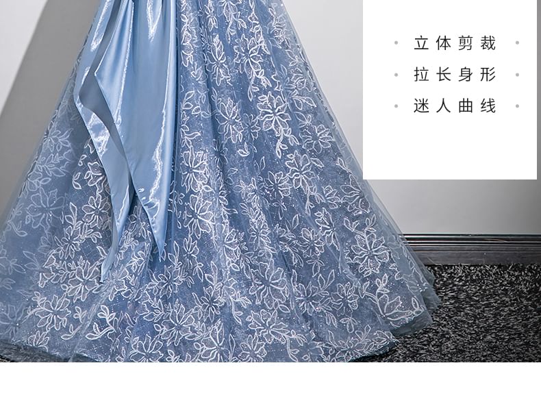 Embroidered Panel Gown Flower A-Line Off-Shoulder Mesh Ball