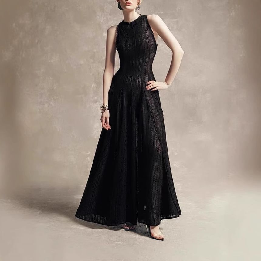 Neck Crew Lace A-Line Sleeveless Gown Evening Maxi