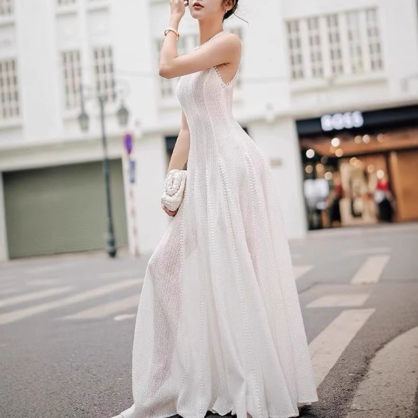 Neck Crew Lace A-Line Sleeveless Gown Evening Maxi