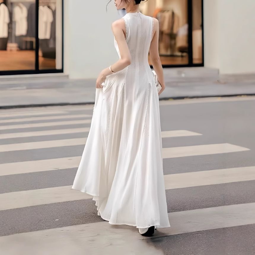 Neck Crew Lace A-Line Sleeveless Gown Evening Maxi