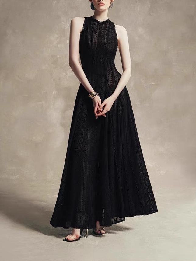 Neck Crew Lace A-Line Sleeveless Gown Evening Maxi