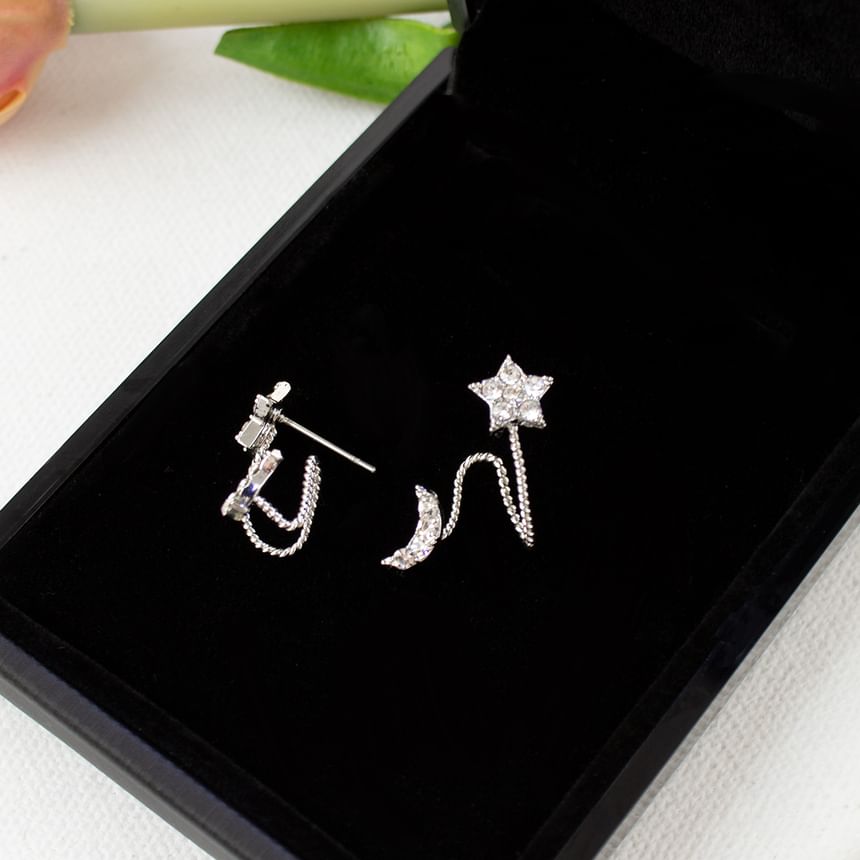 / Climber Star Crescent Earring Clip On Rhinestone