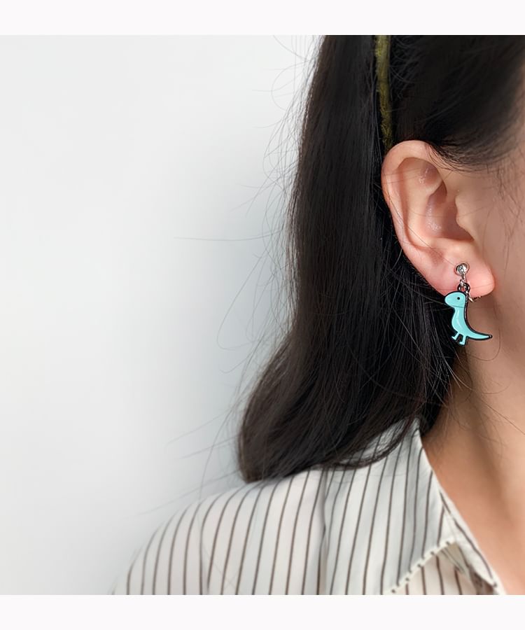 Cartoon Earring Drop Clip Asymmetrical Dinosaur On