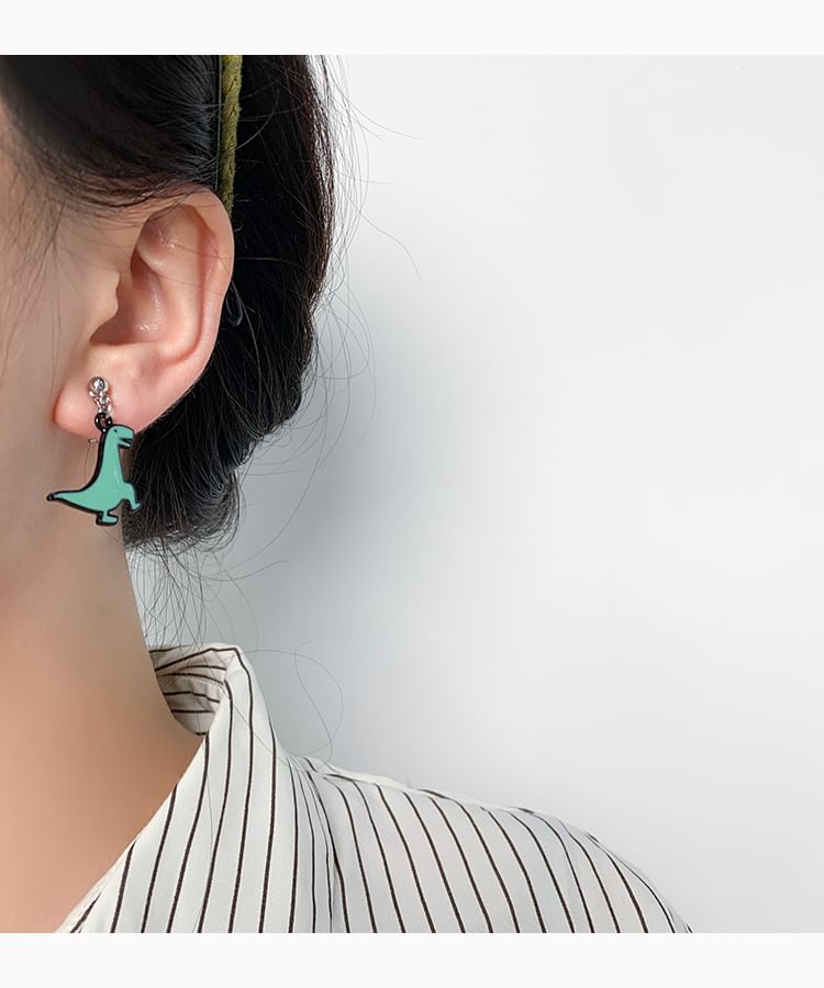 Cartoon Earring Drop Clip Asymmetrical Dinosaur On