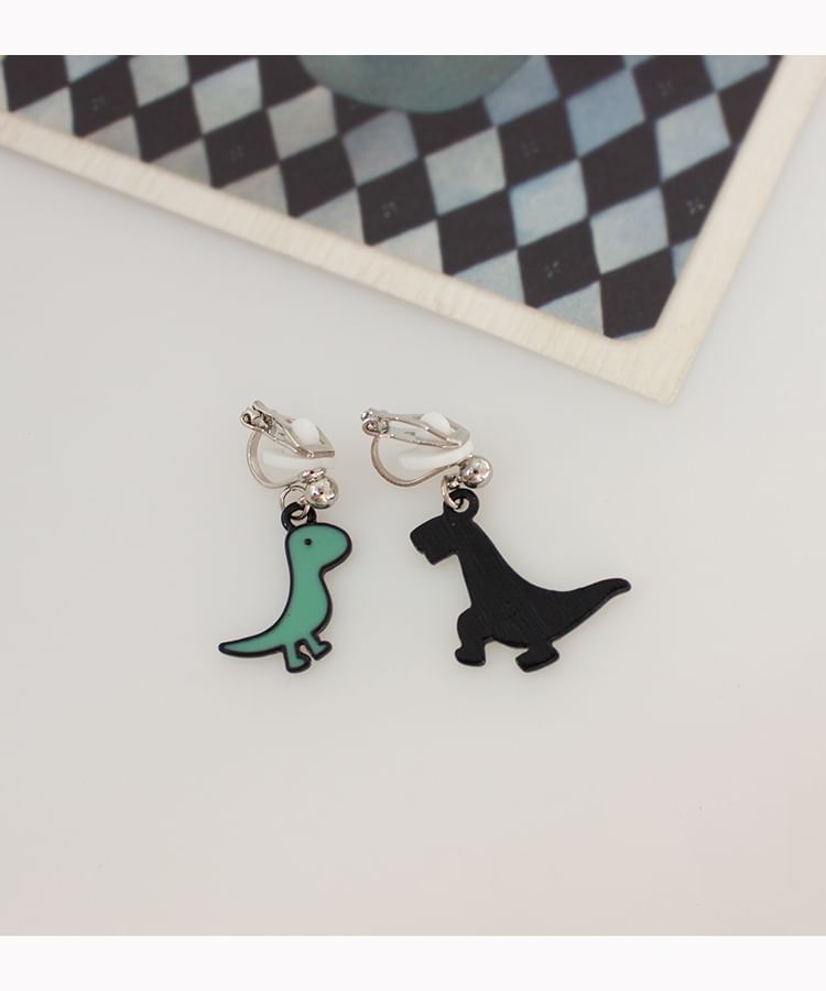 Cartoon Earring Drop Clip Asymmetrical Dinosaur On
