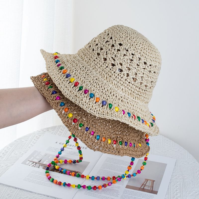 Bucket Hat Beaded Straw