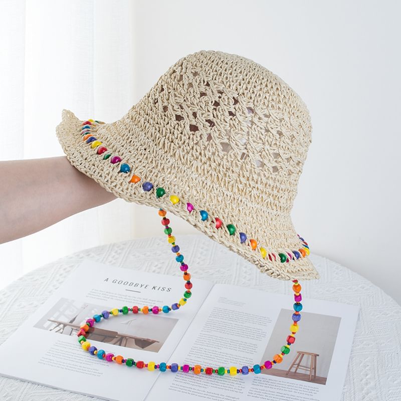 Bucket Hat Beaded Straw