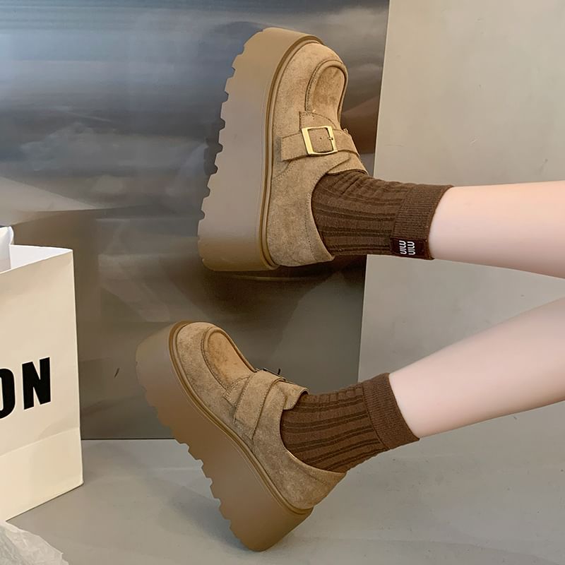 Plain Shoes Suede Buckled Faux Platform