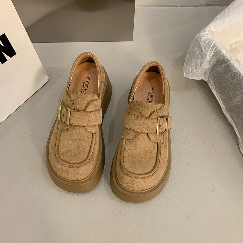 Plain Shoes Suede Buckled Faux Platform