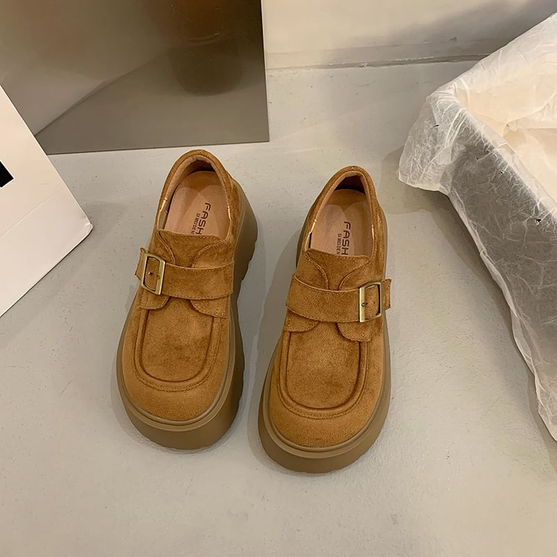 Plain Shoes Suede Buckled Faux Platform