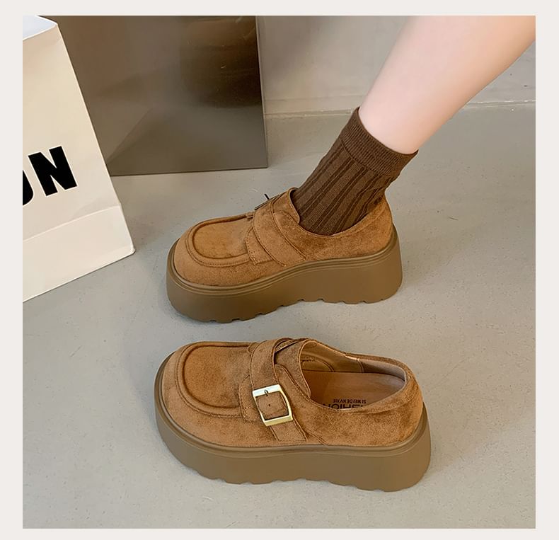 Plain Shoes Suede Buckled Faux Platform