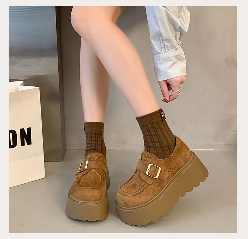 Plain Shoes Suede Buckled Faux Platform