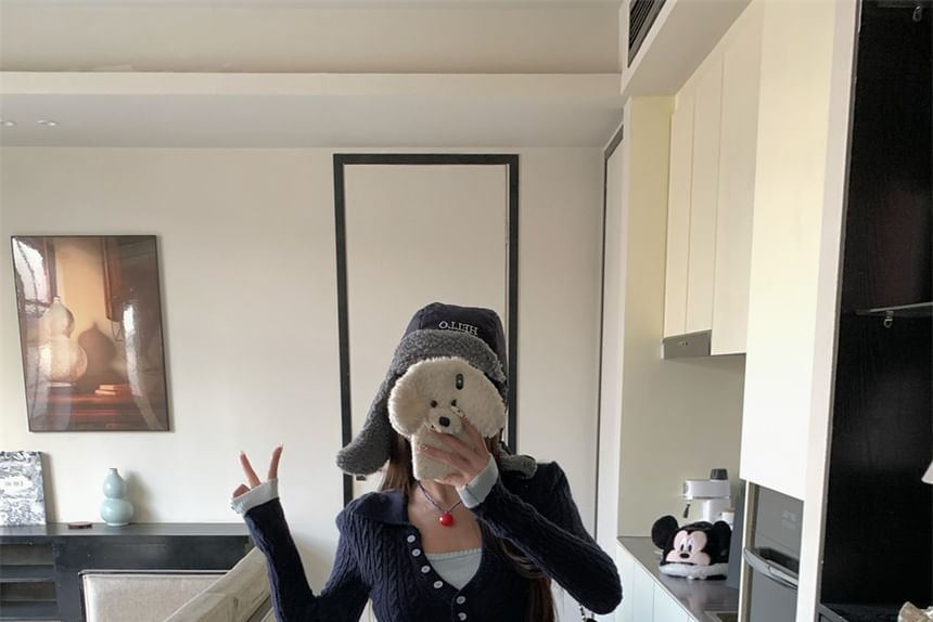 Two Collar Sweater Tone Mock Cable-Knit Cropped Two-Piece