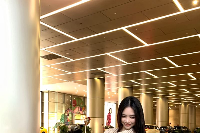 Up High Leopard Collared / Striped Skirt Long-Sleeve Waist Button Mini Pencil Shirt Print