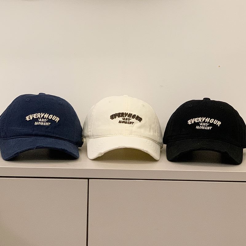 Lettering Distressed Baseball Embroidered Cap