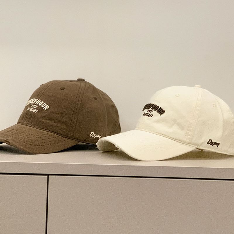 Lettering Distressed Baseball Embroidered Cap